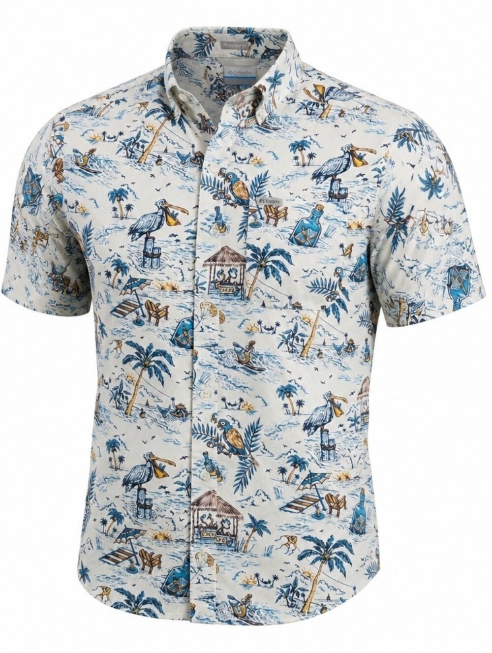 Columbia Men's Hawaiian Shirt Button Up Size S Short Sleeve Paradise Theme NWT